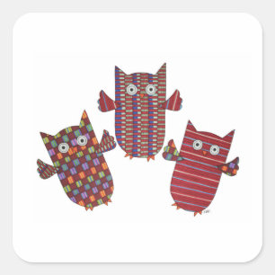 Three Red Owls Square Sticker