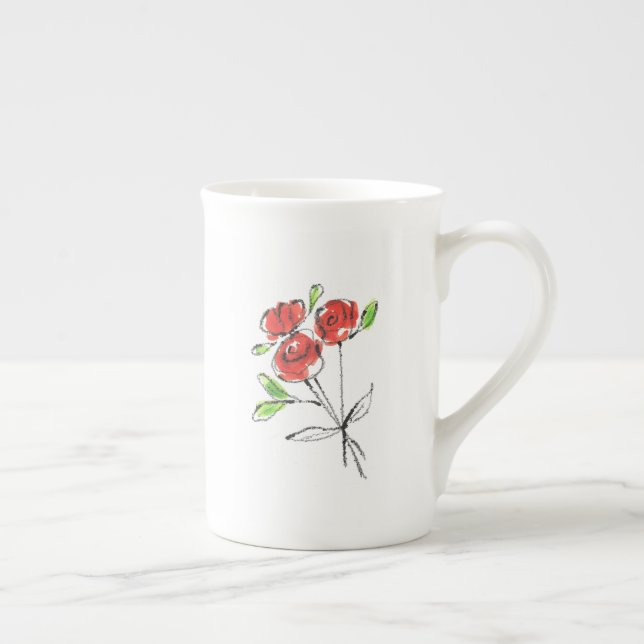 Three Red Roses Bouquet | Bone China Mug (Right)