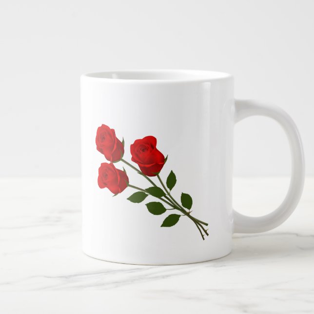 Three Red Roses Large Coffee Mug (Right)