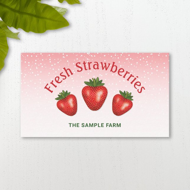 Three Red Strawberries On Pink Strawberry Farm Business Card (Creator Uploaded)