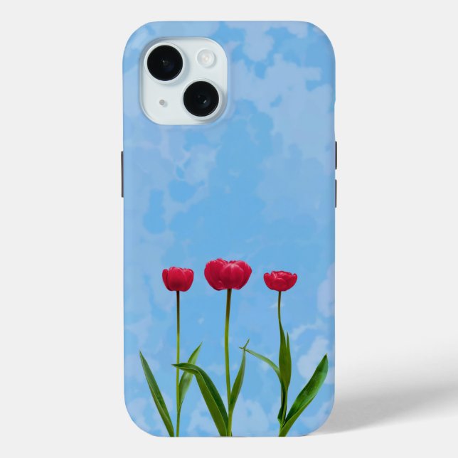 Three Red Tulips on Blue Sky Case-Mate iPhone Case (Back)