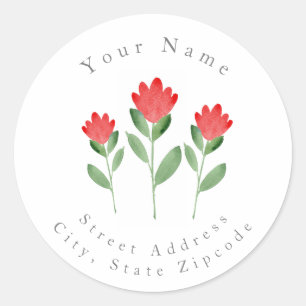 Three Red Watercolor Abstract Flowers Labels
