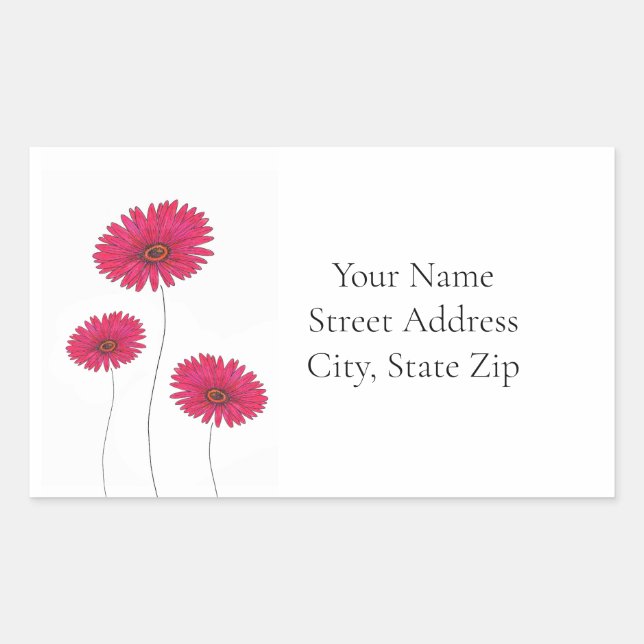 Three Red Watercolor, Pen & Ink Gerbs Rectangular Sticker (Front)