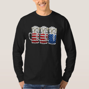 Three Red White Blue Beer Glasses Usa Flag 4th Of T-Shirt