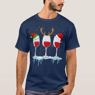 Three Red Wine Glass Santa Hat Wine Lover Christma T-Shirt