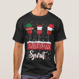 Three Red Wine Glasses Christmas Spirit Santa Elf  T-Shirt