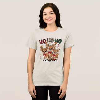 Three Reindeer Friends Ho Ho Ho Christmas Team Tri-Blend Shirt