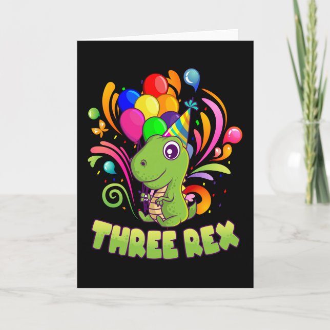 THREE REX 3 Year Old 3rd Birthday Boy Dino Card (Front)
