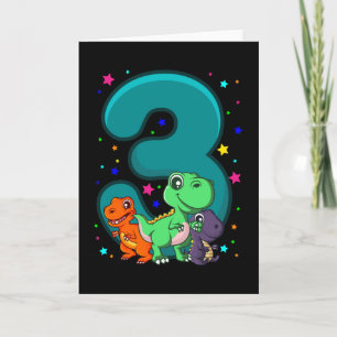 THREE REX 3 Year Old 3rd Birthday Kids Dino Card