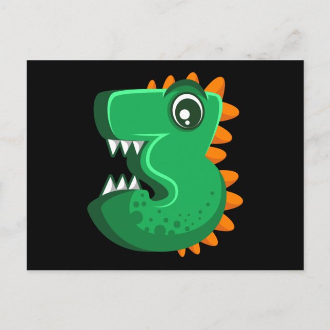 THREE REX 3 Year Old 3rd Birthday Kids Dino Postcard (Front)