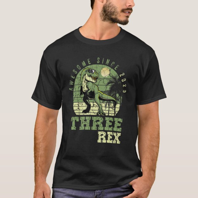 Three Rex 3rd Birthday Boy Third Dinosaur Awesome  T-Shirt (Front)
