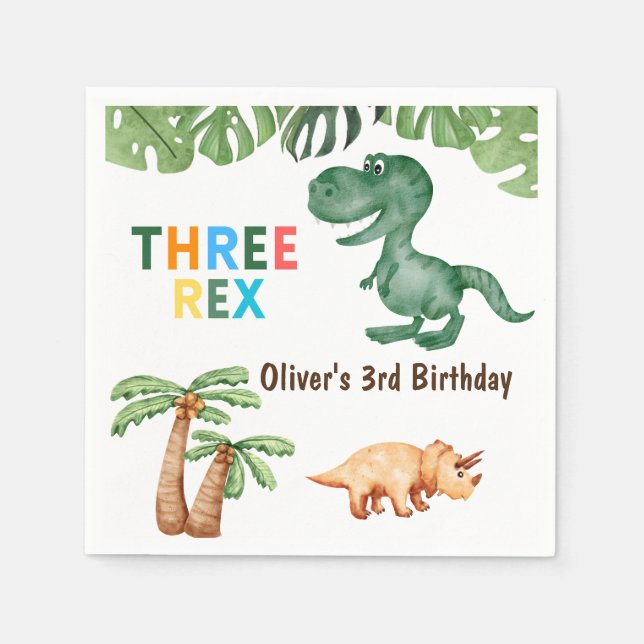 Three-rex  3rd birthday party napkin (Front)