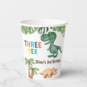 Three-rex  3rd birthday party paper cups