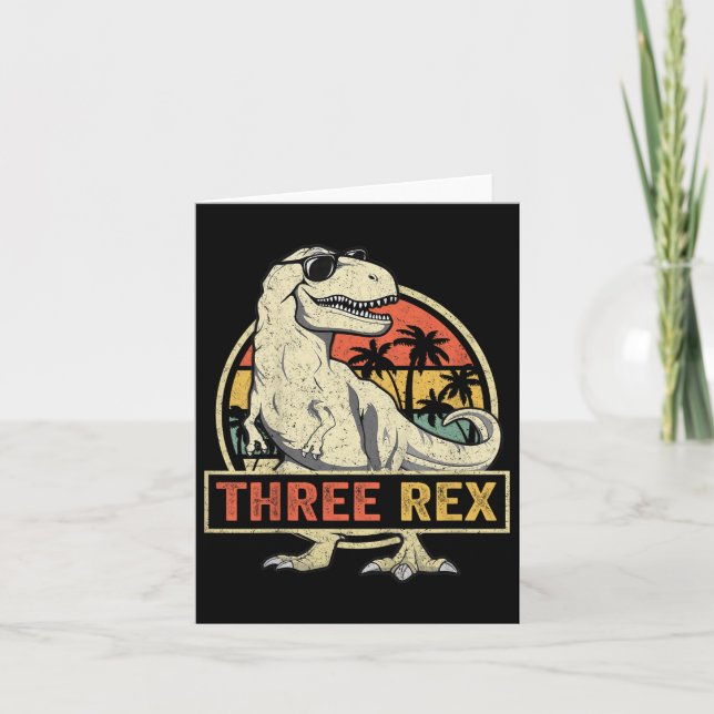 Three Rex 3rd Birthday Shirt Third Dinosaur 3 Year Card (Front)