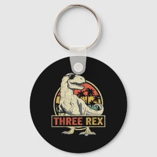 Three Rex 3rd Birthday Shirt Third Dinosaur 3 Year Key Ring