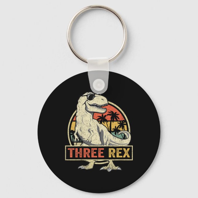 Three Rex 3rd Birthday Shirt Third Dinosaur 3 Year Key Ring (Front)