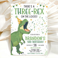 Three Rex 3rd Dinosaur Birthday Invitation