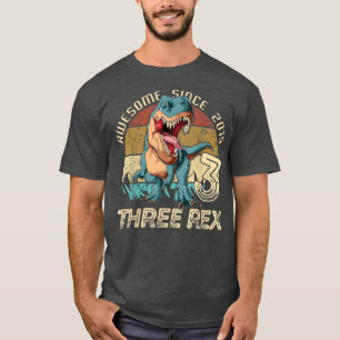 Three Rex Awesome Since 2019 3yr Old Bday Funny Bi T-Shirt