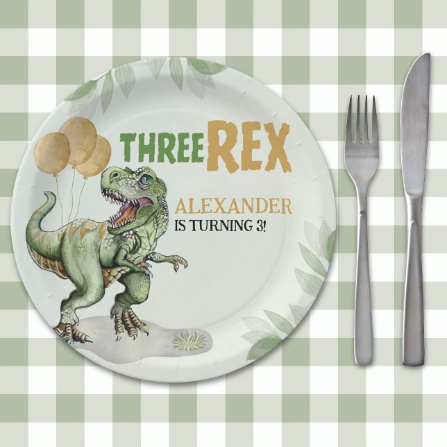 Three Rex - Birthday Boy 3rd with Dinosaur Theme Paper Plate (Creator Uploaded)