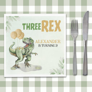 Three Rex - Birthday Boy with Dinosaur Theme Napkin