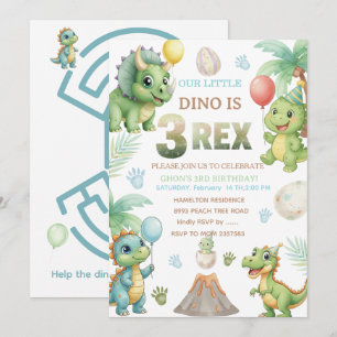 Three-Rex Birthday Invitation with Maze Invitation