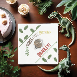 Three Rex Birthday Watercolor Dino Napkin