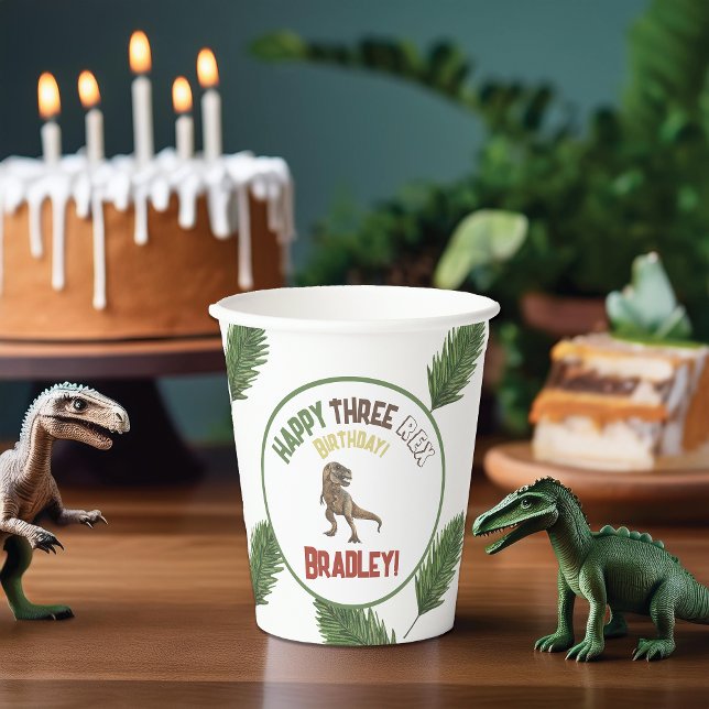 Three Rex Birthday Watercolor Dino Paper Cups (Creator Uploaded)