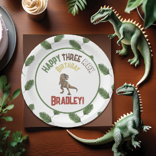 Three Rex Birthday Watercolor Dino Paper Plate