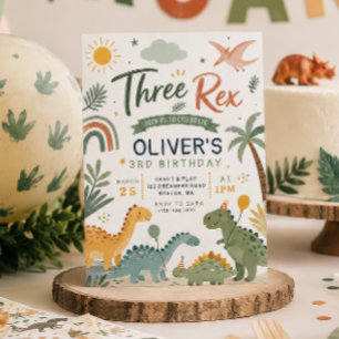 Three Rex Boys Dinosaur Birthday Invitation