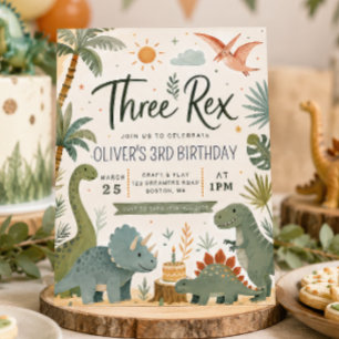 Three Rex Boys Dinosaur Birthday Invitation