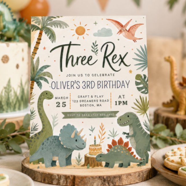 Three Rex Boys Dinosaur Birthday Invitation (Creator Uploaded)