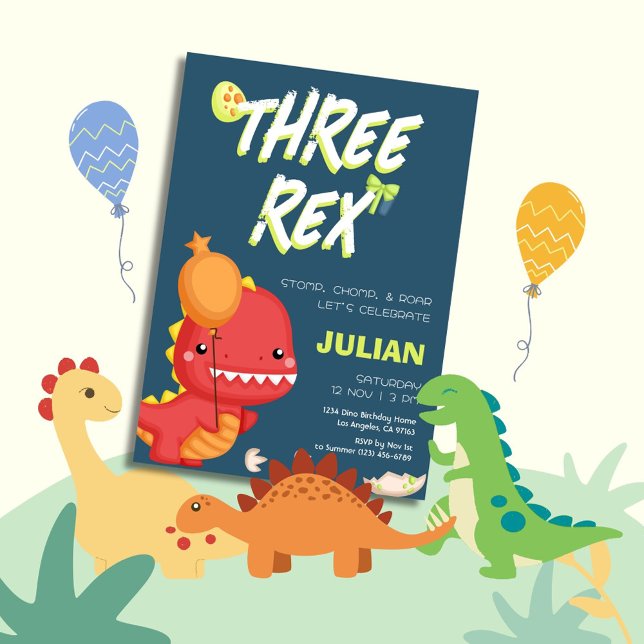 THREE REX Dino Kids Birthday Invitation (Creator Uploaded)
