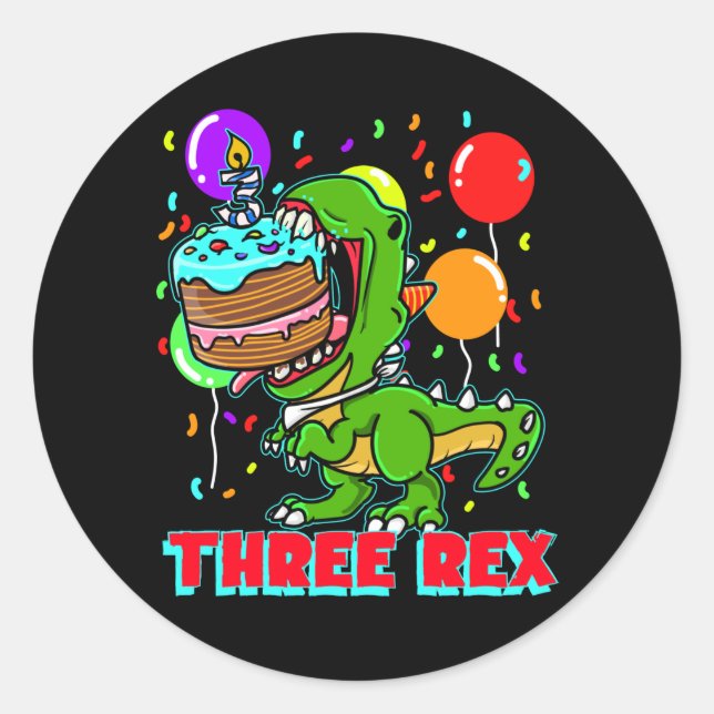 Three Rex dinosaur 3 years Dinofan Classic Round Sticker (Front)