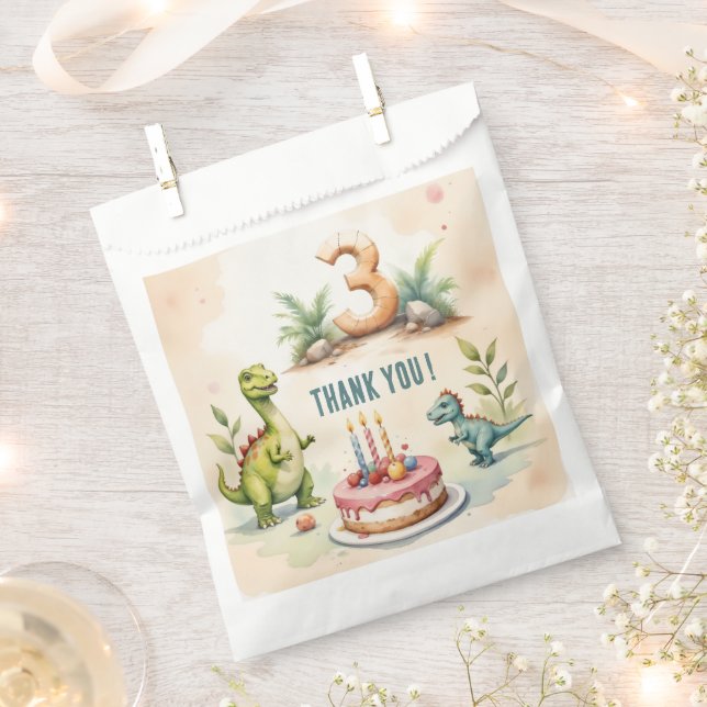 Three-Rex Dinosaur 3rd Birthday Favour Bags (Clipped)