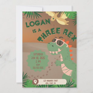 "Three" Rex Dinosaur 3rd Birthday Invitation
