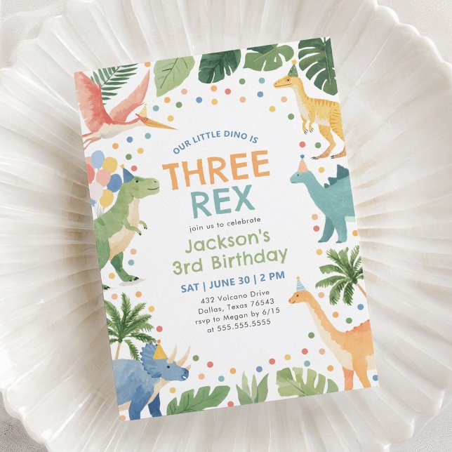 Three Rex Dinosaur 3rd Birthday Invitation (Creator Uploaded)