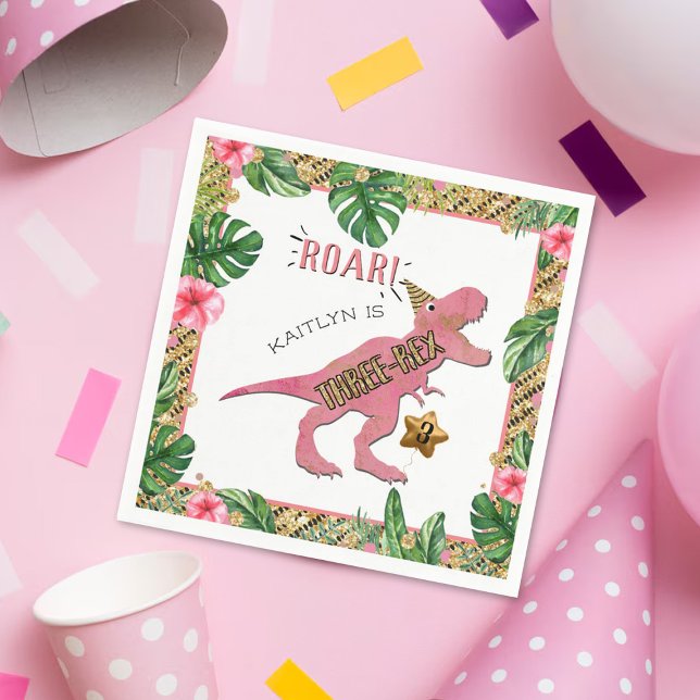 Three-Rex Dinosaur 3rd Birthday Napkin (Creator Uploaded)