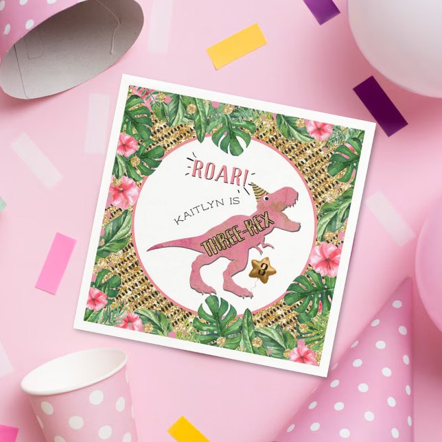 Three-Rex Dinosaur 3rd Birthday Napkins (Creator Uploaded)