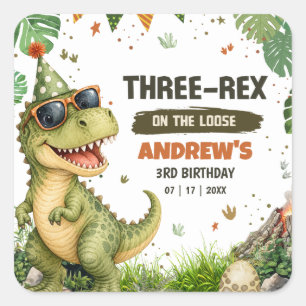 Three Rex Dinosaur 3rd Birthday Party T Rex Dino Square Sticker
