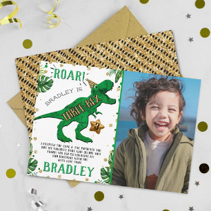 Three-Rex Dinosaur 3rd Birthday Photo Thank You Card