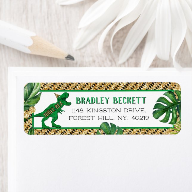 Three-Rex Dinosaur 3rd Birthday Return Address Label (Insitu)