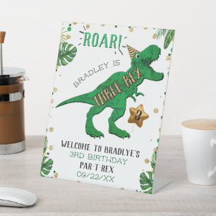 Three-Rex Dinosaur 3rd Birthday Welcome Pedestal Sign