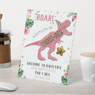 Three-Rex Dinosaur 3rd Birthday Welcome Pedestal Sign