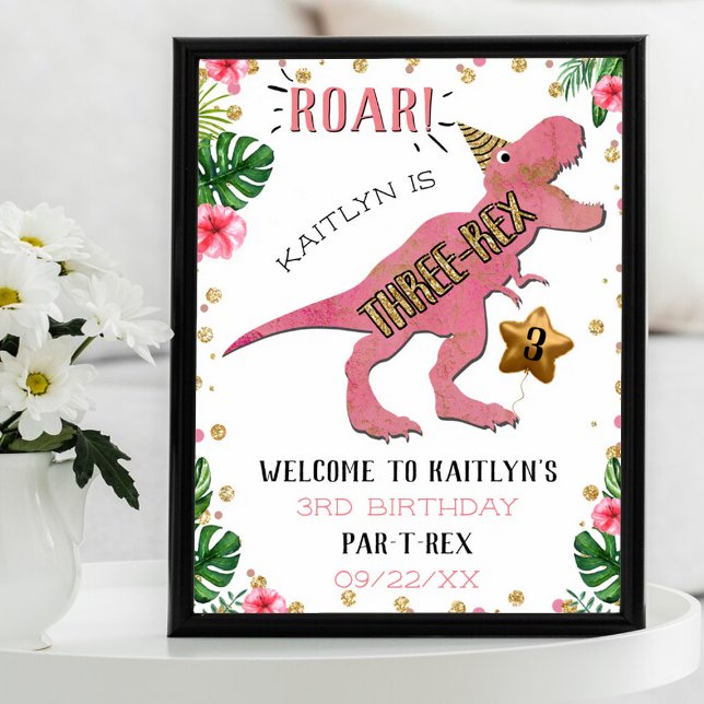 Three-Rex Dinosaur 3rd Birthday Welcome Poster (Creator Uploaded)