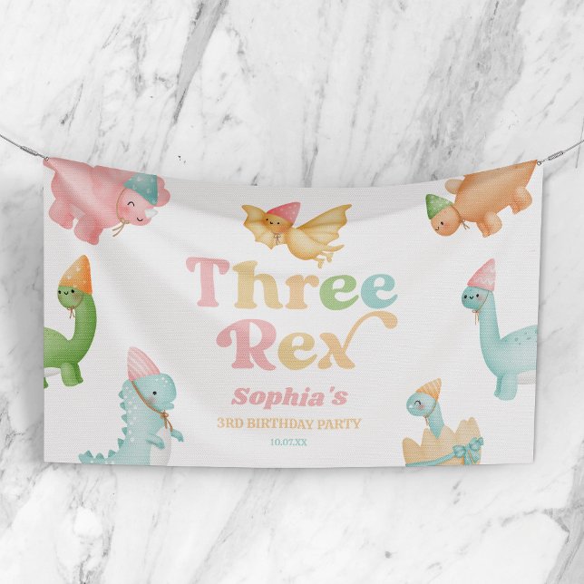 Three Rex Dinosaur 3rd Third Birthday Party Banner (Creator Uploaded)