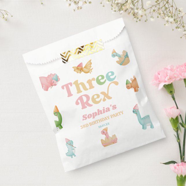 Three Rex Dinosaur 3rd Third Birthday Party Favour Bag (Sealed)