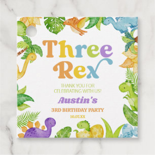 Three Rex Dinosaur 3rd Third Birthday Party Favour Tags