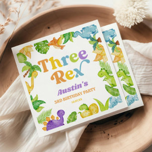 Three Rex Dinosaur 3rd Third Birthday Party Napkin