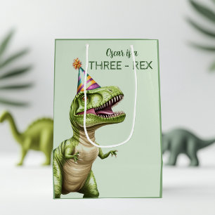 Three-Rex Dinosaur Birthday Gift Bag   Green Dino 