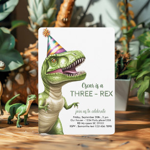 Three-Rex Dinosaur Birthday Green Dino Invitation